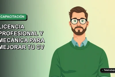 Ilustración vectorial plana de un trabajador masculino con licencia profesional, estilo Corporativo Memphis, sobre fondo degradado verde.