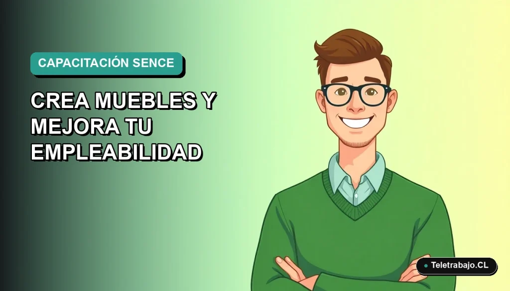 Ilustración plana de un hombre trabajador remoto con suéter verde, sonriendo, sobre un fondo degradado suave de color verde azulado. Espacio negativo a la izquierda.