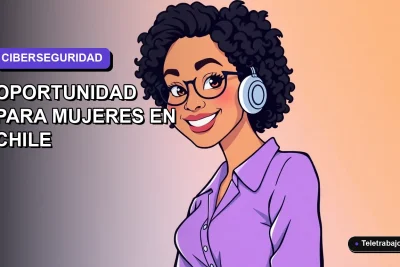 Mujer chilena profesional sonriente, ilustración vectorial plana estilo Corporate Memphis, con fondo degradado lavanda y azul, capacitación gratuita en ciberseguridad.