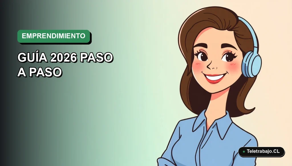 Ilustración plana vectorial de una mujer profesional chilena sonriendo, con fondo degradado azul verdoso, concepto de capitalizar seguro de cesantía para iniciar un negocio.