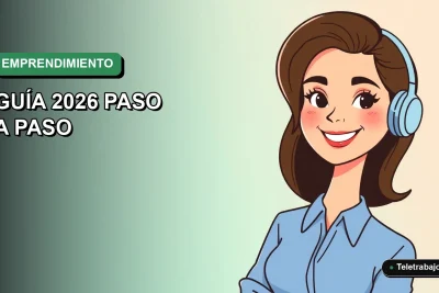 Ilustración plana vectorial de una mujer profesional chilena sonriendo, con fondo degradado azul verdoso, concepto de capitalizar seguro de cesantía para iniciar un negocio.