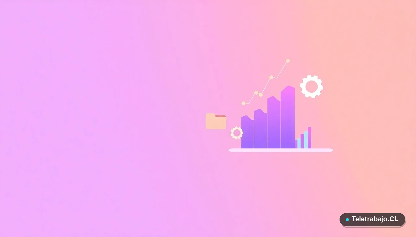 Elementos de interfaz de usuario abstractos y modernos, como gráficos y engranajes flotantes, sobre fondo degradado lila y durazno, representando el proceso de planificación para un emprendimiento.