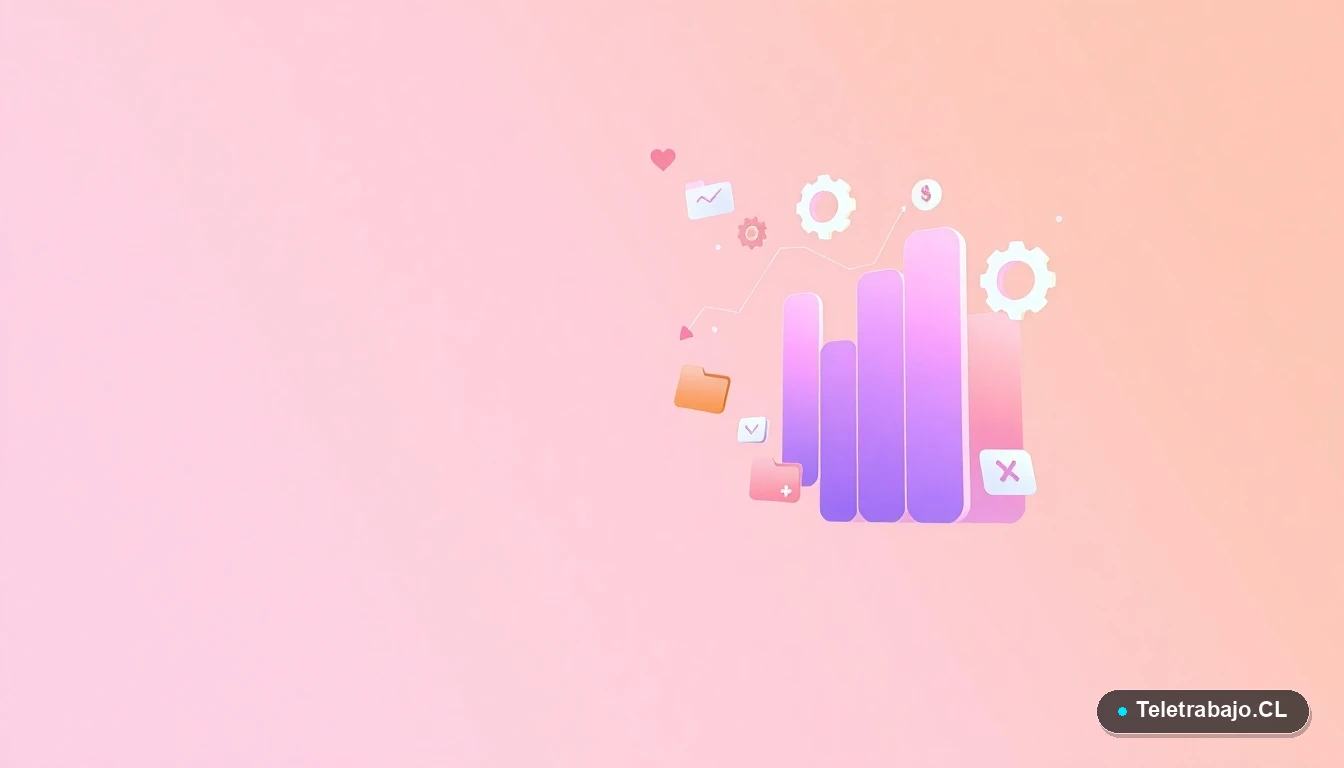 Composición abstracta de interfaz de usuario tecnológica con gráficos y engranajes flotantes en colores lavanda y durazno, sobre fondo degradado. Estilo ilustración vectorial plana moderna.