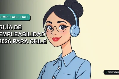 Ilustración vectorial plana de una mujer profesional chilena con blusa azul y pelo recogido, sobre fondo degradado verde menta. Representa empleabilidad en carreras técnicas sin título universitario.