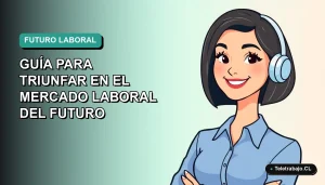 Ilustración plana vectorial de una mujer profesional chilena sonriente, con blusa azul y corte de pelo bob, sobre un fondo degradado suave de color aguamarina. Representa el éxito en carreras STEM.