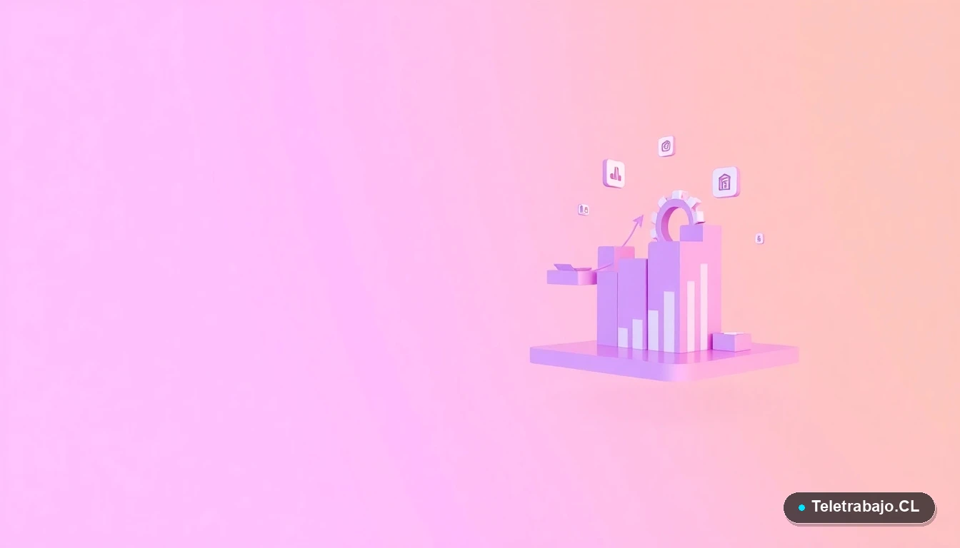 Elementos de interfaz de usuario abstractos y coloridos, como gráficos y engranajes flotantes, sobre un fondo degradado lila y durazno. Representa la innovación tecnológica y el análisis de datos en carreras STEM.