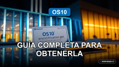 Certificación oficial OS10 en Chile sobre un escritorio moderno con laptop, libro de estudio y credencial, iluminación profesional.