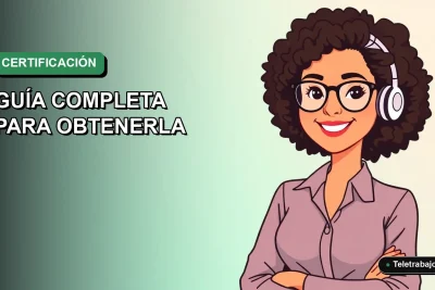 Ilustración plana corporativa de una mujer profesional de teletrabajo sonriente, con fondo degradado verde azulado, para guía de certificación SEC 2026.