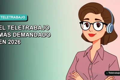 Ilustración plana vectorial de una profesional de teletrabajo, estilo Corporate Memphis, con fondo gradiente suave.