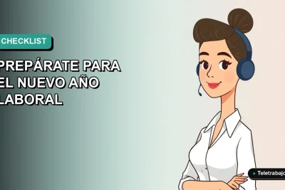 Ilustración plana vectorial de una mujer profesional con blusa blanca y cabello recogido, sobre un fondo degradado verde azulado. Espacio negativo a la izquierda.