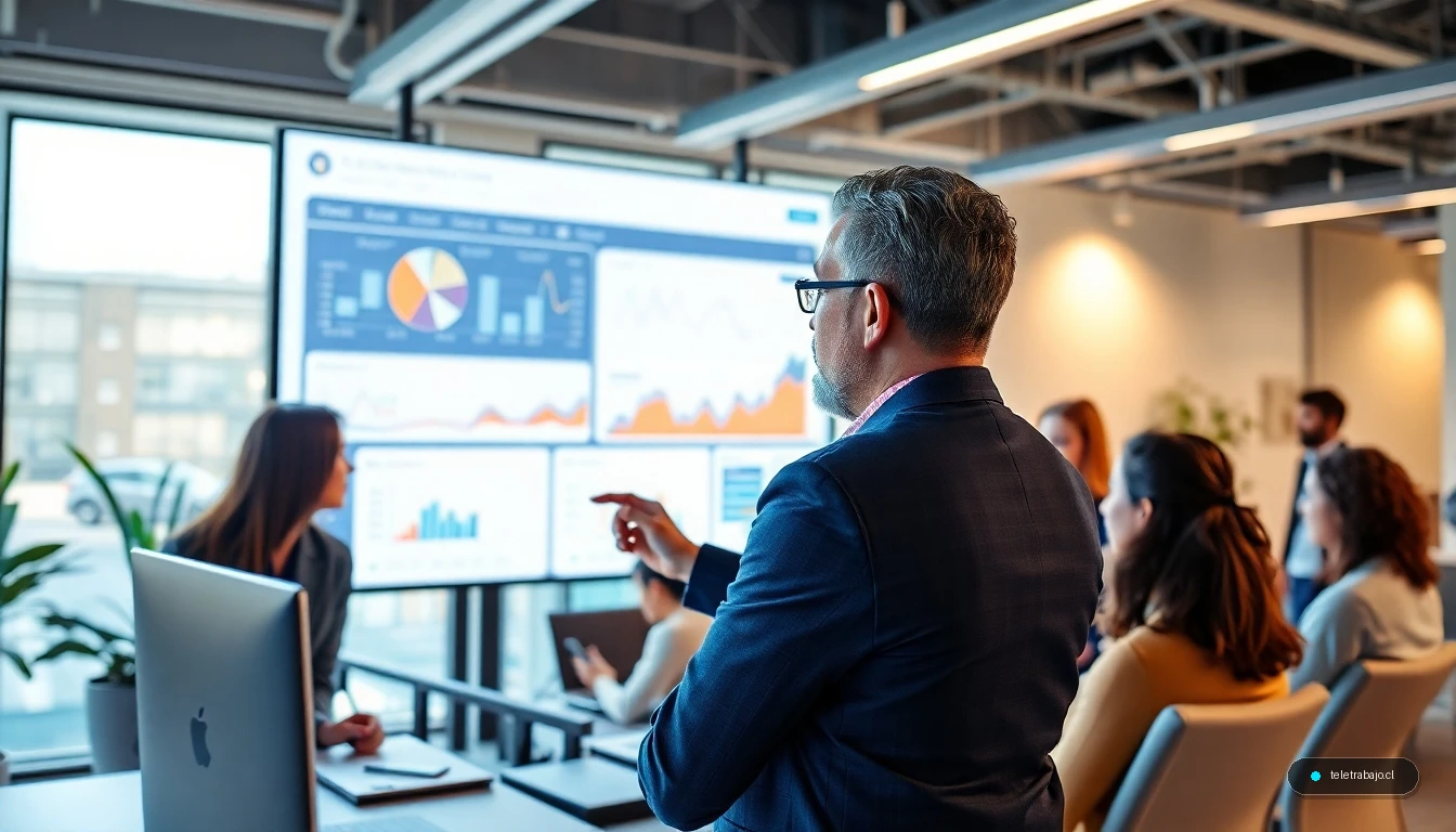 Chief Experience Officer (CXO) analizando datos de experiencia del cliente con su equipo en una oficina moderna