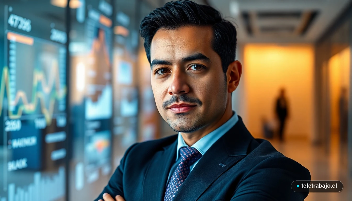 Ejecutivo hispano Chief Experience Officer analizando datos de cliente en oficina moderna.