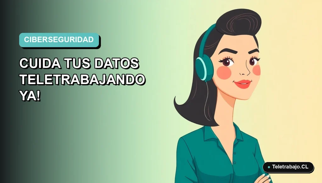 Ilustración plana corporativa de mujer profesional teletrabajando con fondo degradado azul verdoso, concepto de ciberseguridad.