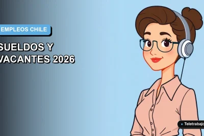 Ilustración vectorial plana de una profesional chilena de tecnología trabajando remotamente, con fondo degradado azul.