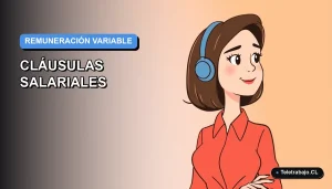 Ilustración vectorial plana de estilo Corporate Memphis de una profesional chilena revisando un documento legal sobre remuneración variable y SMI.