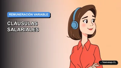 Ilustración vectorial plana de estilo Corporate Memphis de una profesional chilena revisando un documento legal sobre remuneración variable y SMI.