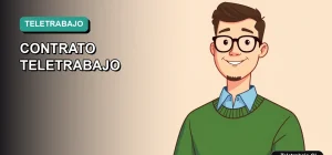Ilustración vectorial plana de un trabajador masculino de teletrabajo en estilo moderno, sobre fondo degradado, para artículo legal sobre cláusulas contractuales en Chile.