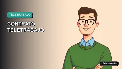 Ilustración vectorial plana de un trabajador masculino de teletrabajo en estilo moderno, sobre fondo degradado, para artículo legal sobre cláusulas contractuales en Chile.