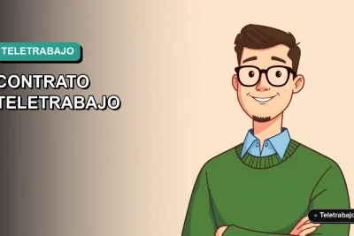 Ilustración vectorial plana de un trabajador masculino de teletrabajo en estilo moderno, sobre fondo degradado, para artículo legal sobre cláusulas contractuales en Chile.