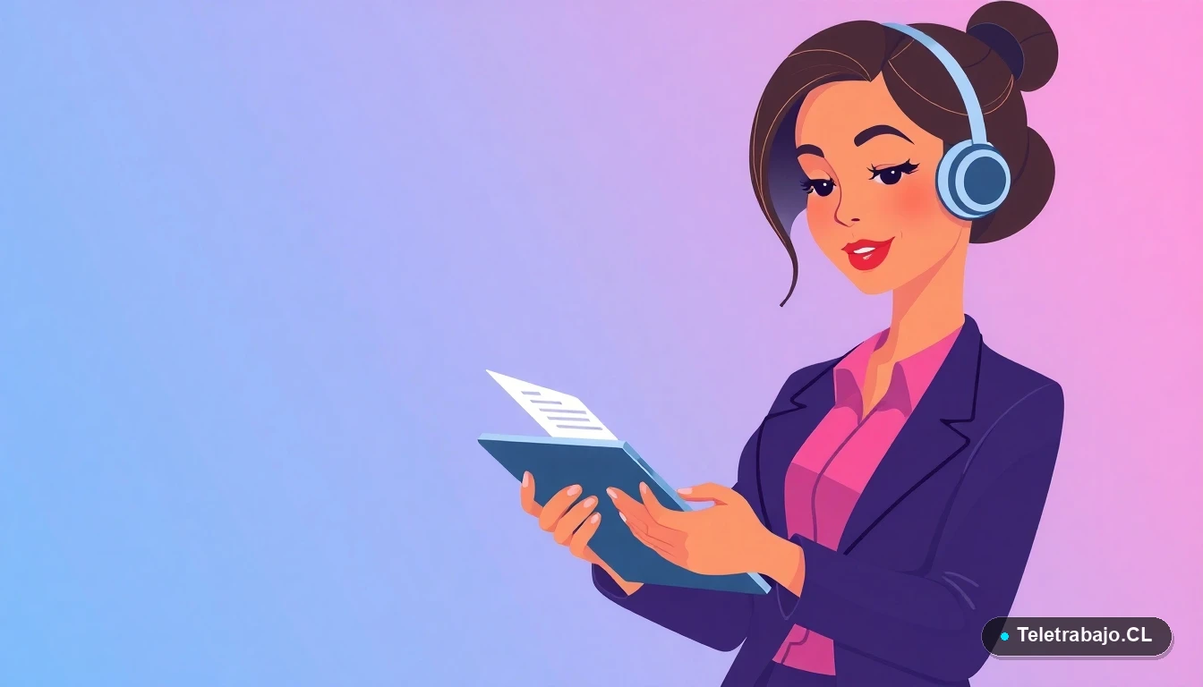 Mujer profesional revisando un contrato de teletrabajo digital en Chile
