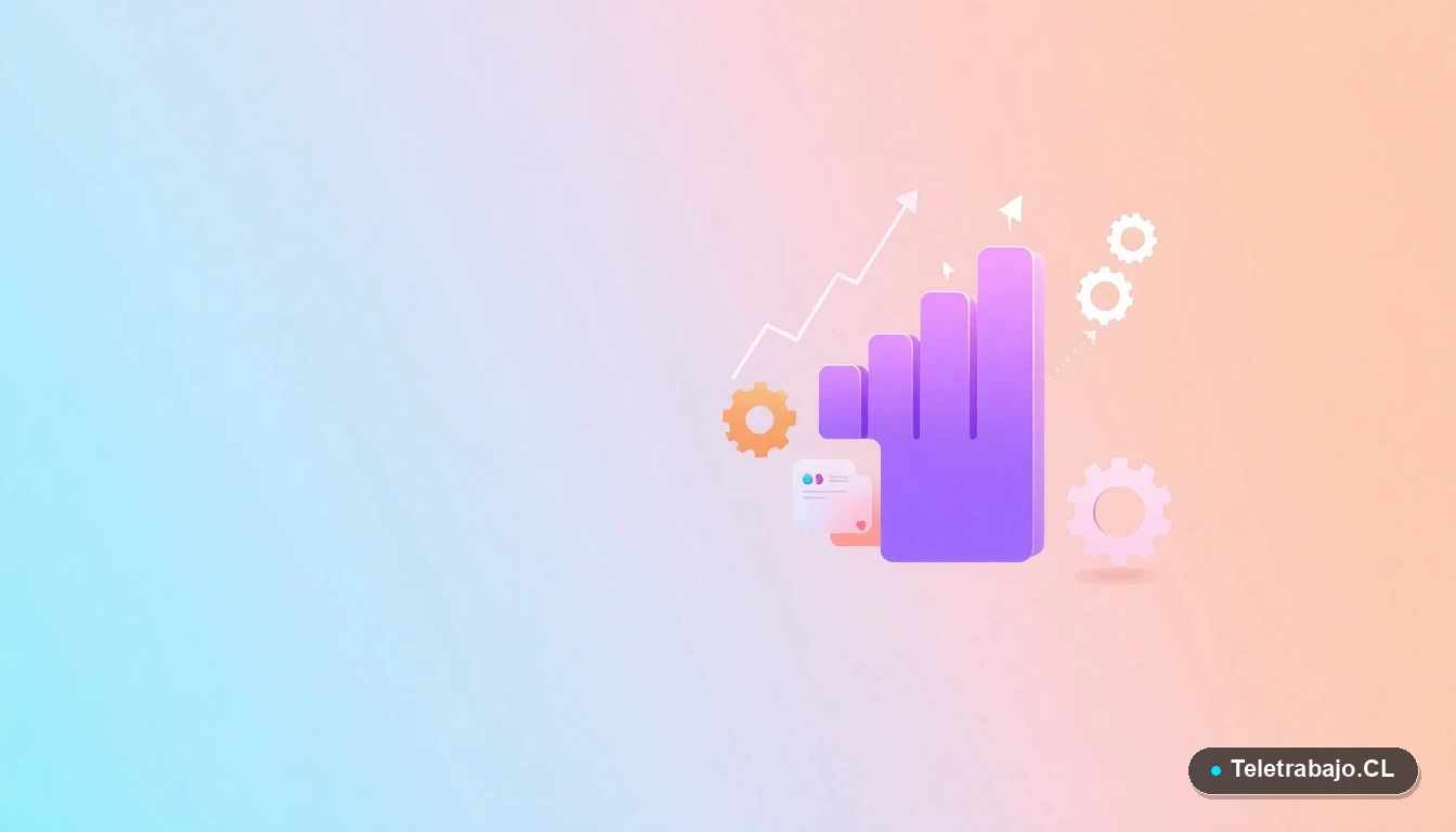 Composición abstracta de interfaz de usuario con gráficos, engranajes y carpetas flotantes, ilustración plana con fondo degradado menta.