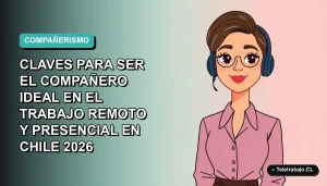 Ilustración plana vectorial de una mujer profesional chilena trabajando de forma remota, con fondo degradado teal.