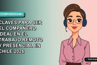 Ilustración plana vectorial de una mujer profesional chilena trabajando de forma remota, con fondo degradado teal.