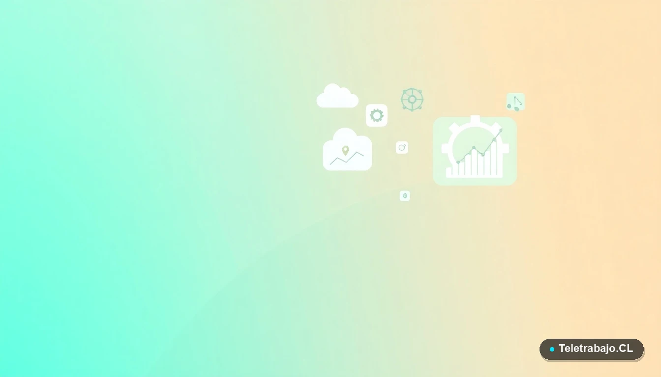 Elementos de interfaz de usuario abstractos y gráficos flotantes representando cloud computing, con fondo degradado verde menta.