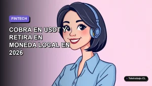 Ilustración vectorial plana de una mujer profesional de tecnología con blusa azul y cabello castaño, sonriendo, sobre un fondo degradado suave de lavanda a lila. Espacio negativo a la izquierda.