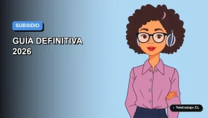 Ilustración plana vectorial de una mujer profesional trabajando desde casa, con fondo degradado azul y espacio negativo, sobre cobrar el subsidio de desempleo durante una excedencia.