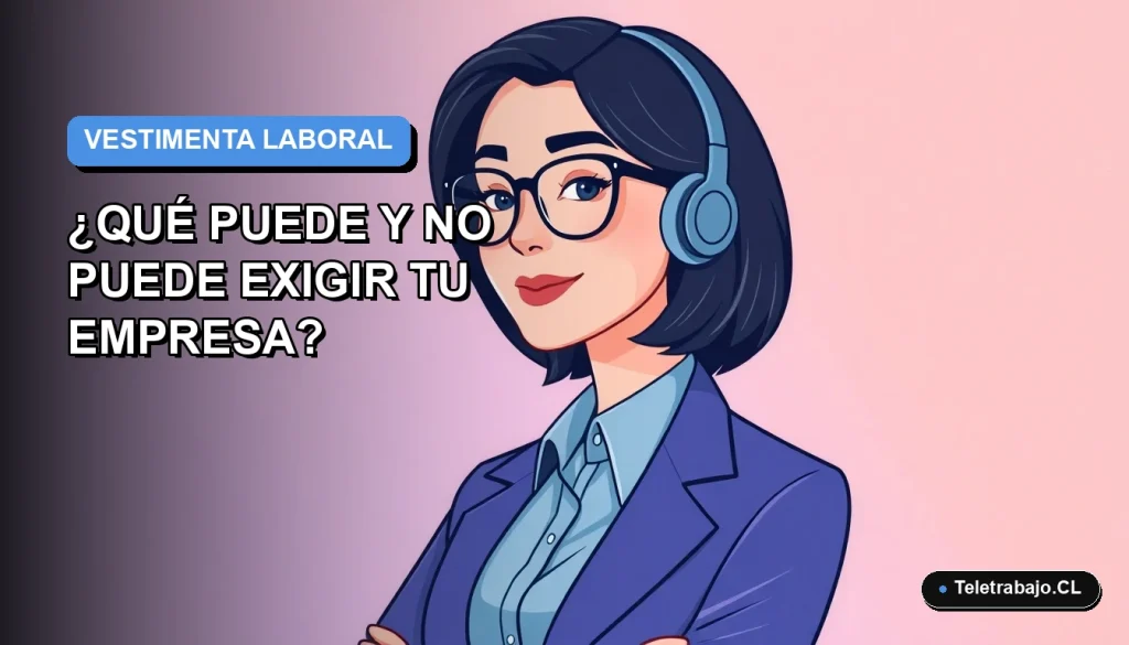Ilustración vectorial plana de una mujer profesional chilena con blusa azul, representando el código de vestimenta laboral en oficina moderna con fondo degradado.