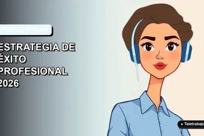 Ilustración plana corporativa de una mujer profesional de teletrabajo con blusa azul, mirando con determinación, sobre fondo degradado suave azul y blanco. Concepto de productividad "comerse la rana".