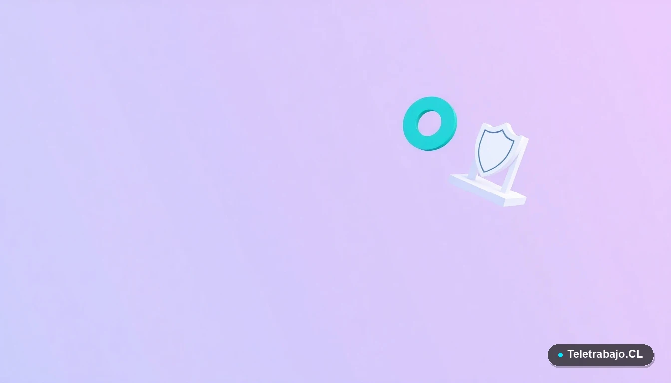 Elementos de interfaz de usuario abstractos, gráficos y un ícono de escudo, representando el análisis financiero y la protección del seguro de cesantía en Chile, con fondo degradado lila.