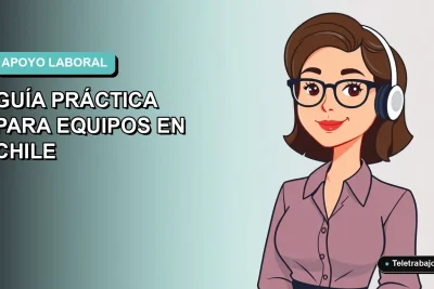Ilustración plana corporativa de una mujer profesional chilena con expresión de apoyo, sobre fondo degradado azul verdoso.