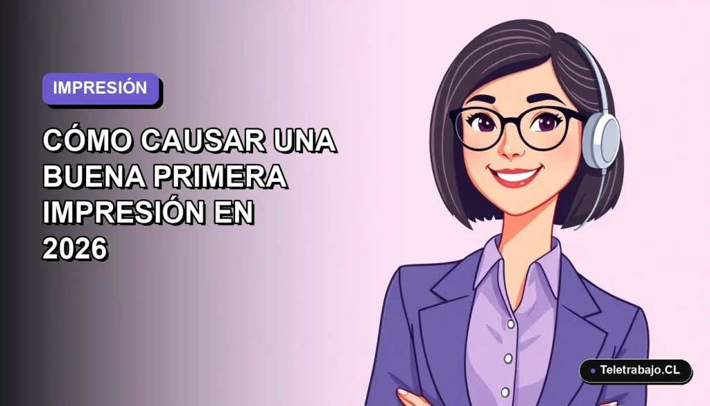 Ilustración plana corporativa de una mujer profesional de teletrabajo sonriendo, con fondo degradado lila suave. Espacio negativo a la izquierda.