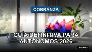 Guía para autónomos sobre cómo cobrar a tiempo a clientes en Chile, mostrando un escritorio profesional moderno.