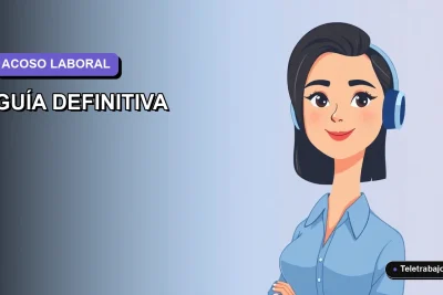 Ilustración vectorial plana de una mujer profesional con blusa azul y peinado moderno, sobre fondo degradado suave, representando la guía definitiva para detener el acoso laboral en 2026.