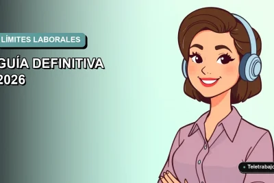 Ilustración plana de trabajadora chilena de teletrabajo sonriendo, con fondo degradado azul verdoso, representando equilibrio laboral.