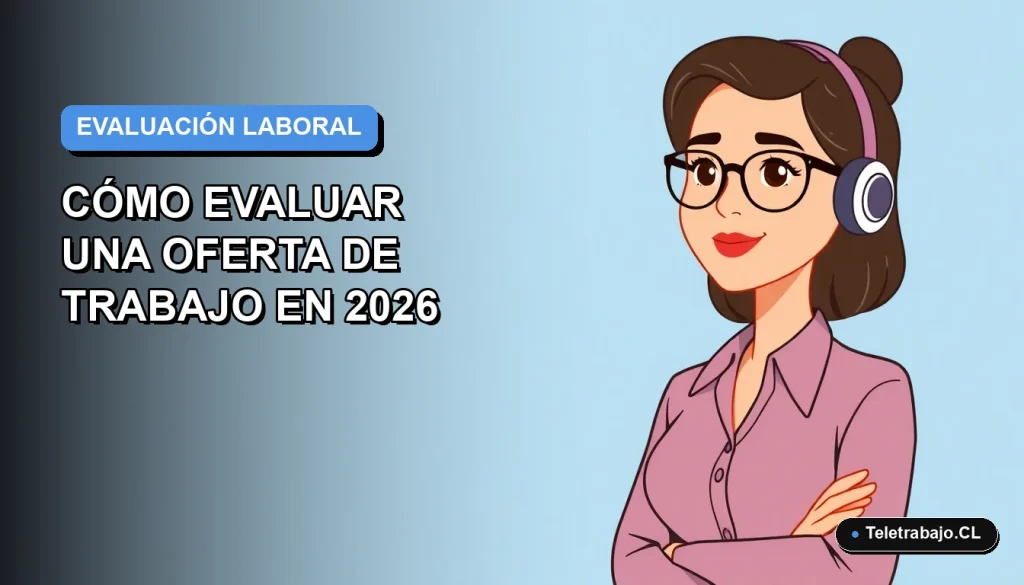 Ilustración plana corporativa de mujer profesional evaluando una oferta de trabajo, estilo vectorial moderno con fondo degradado azul.