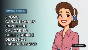 Guía ilustrada sobre derechos laborales en Chile 2026, con trabajadora feliz en estilo gráfico moderno.
