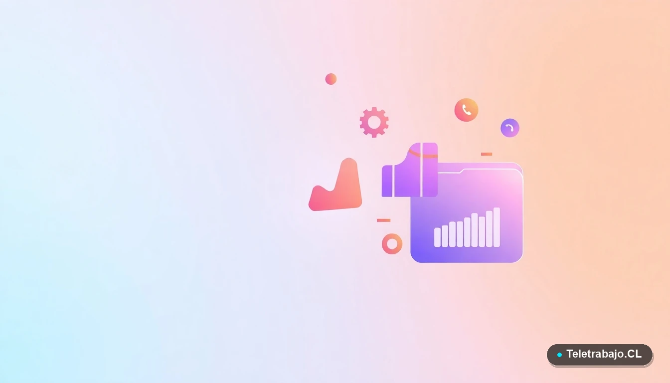 Elementos gráficos abstractos de interfaz de usuario, con gráficos y engranajes, representando conceptos laborales y tecnológicos.