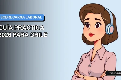 Ilustración vectorial plana de mujer profesional chilena con expresión pensativa, fondo degradado azul, sobrecarga laboral
