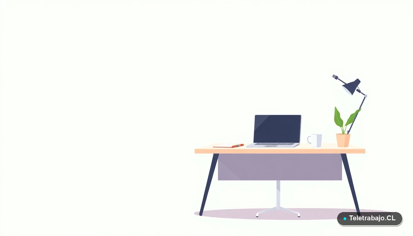 Escritorio moderno minimalista vacío con laptop, cuaderno y planta, ilustración vectorial plana, fondo degradado verde menta