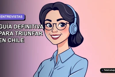 Ilustración vectorial plana de una mujer profesional chilena con blusa azul, sonriendo, sobre fondo degradado lavanda. Concepto de entrevista de trabajo.