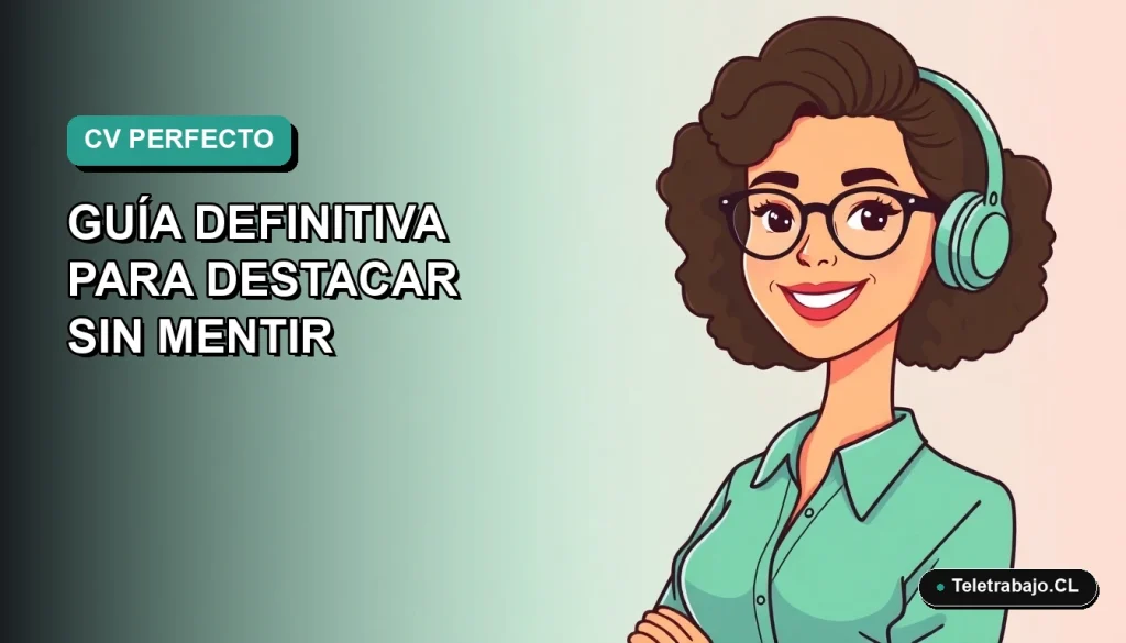 Ilustración vectorial plana de una mujer profesional chilena sonriendo, con fondo degradado azul verdoso, para guía de currículum vitae.