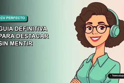 Ilustración vectorial plana de una mujer profesional chilena sonriendo, con fondo degradado azul verdoso, para guía de currículum vitae.
