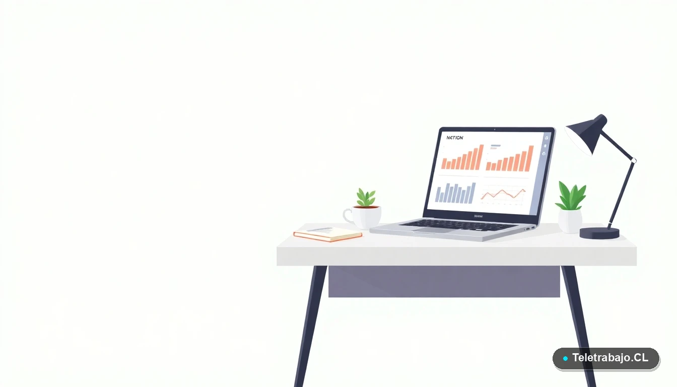 Escritorio moderno minimalista con laptop, taza de café y planta, sobre fondo degradado verde menta, concepto de espacio de trabajo profesional para gestionar recomendaciones.