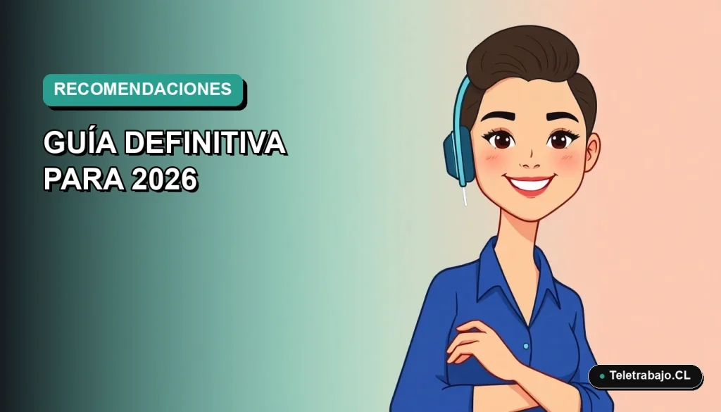 Ilustración vectorial plana de una profesional chilena sonriente, con blusa azul y corte de pelo moderno, sobre un fondo degradado suave de color verde azulado.