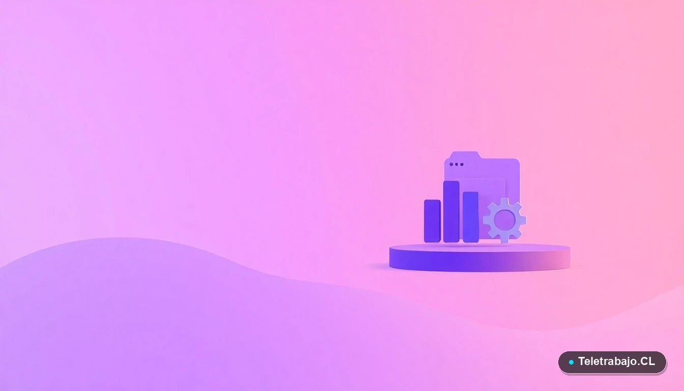 Composición abstracta de interfaz de usuario con gráficos y iconos flotantes, sobre fondo degradado verde menta y azul claro.