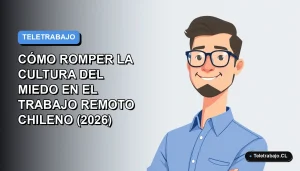 Ilustración vectorial plana de un trabajador remoto chileno con camisa azul, mirando con confianza, sobre fondo degradado azul y gris.